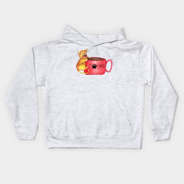 I Love Cats Cat On A Mug Kids Hoodie by swagmaven